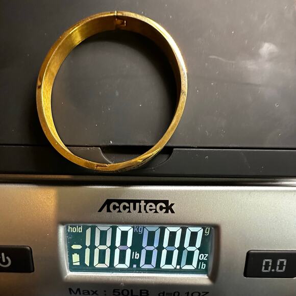 Greek Key Bangle Bracelet Hinge Gold tone Minimalist Casual Jewelry - Picture 6 of 8